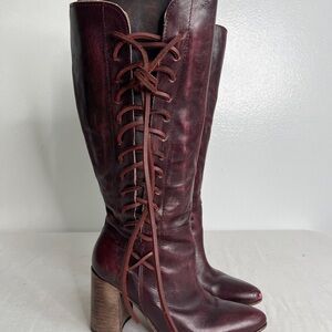 Freebird Joaquin 7 Red Leather tall lace heeled boot